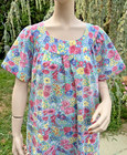 Vintage 1970 s Blue Floral Cotton House Dress W  Pockets
