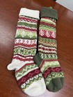 Set Of 2 Pottery Barn Kids Fair Isle Knit Santa Green Christmas Stockings