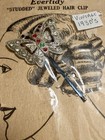 Vtg 1930s Evertidy Butterfly Jeweled Hair Clip Nos W original Card Made In Usa