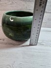 Vintage Usa Green Glazed Ceramic Planter Round Ribbed Ombre Pottery Bowl 4x5 5