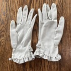 Vintage 1950 s Women   s Light Gray Nylon Gloves With Ruffles Sz Small-medium