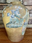 Huge Vintage Chinoiserie Ceramic Floor Vase - Embossed Pastel Fruit   Leaf Motif