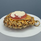 Vintage Large Gold Tone Cameo Solid Perfume Pendant