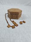 Vintage Antique Wood Hand Carved Box Necklace Octagon   Square Matching Pair