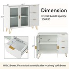 Buffet Server Sideboard W  2 Tempered Glass Doors   3 Drawers For Kitchen White