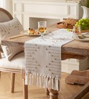 Farmhouse Table Runner  Natural Cotton 13x90  Tassel Decor  Taupe