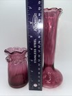 Antique Cranberry Frilled Victorian Hand Blown 4    Applied Ruffle 7    Tall Vase