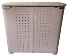 Vtg Mcm Metal Pink Gold Laundry Hamper Padded Vinyl Top 21 x20 x13  Unbranded