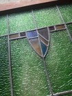 Antique Stained Glass Window Leader Glass Green Chipping Paint Wood Frame