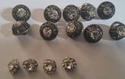 Vtg  Lot Of 19pc  Rhinestone   Silver - Tone 14 Metal   5 Plastic Buttons Shank 
