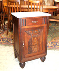 French Antique Oak Art Deco Marble Top Nightstand Small Bedside Cabinet