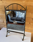 Antique Art Nouveau Brass Fire Screen Mirrored Panel With Central Sunburst Motif