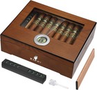 Glass Top Desktop Wood Cigar Humidor Box Storage Case With Hygrometer humidifier