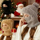 Winter Beanie Scarf Set 3 In 1 Warm Hat Knitted Plaid Scarf Gifts Winter Warm