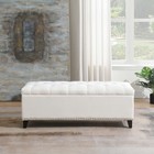 Beige 47 5  Tufted Linen Storage Ottoman Bench  500lbs  Safety   close Hinge