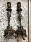 Pair Of Antique Figural Bronze bronzed-metal Candle Wall Sconces  or Candelabra 