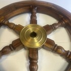 Vintage Solid Wood   Brass Ship Captain Wheel Helm - Nautical Decor