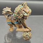 Pair Of Antique Chinese Cloisonne Gilt Metal And Enamel Filigree Foo Dogs 