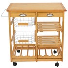 Wood Kitchen Island Rolling Trolley Cart Dining Storage With Drawers   Shelves