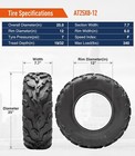 Premium Set 2 25x8-12 Atv Tires 25x8x12 Heavy Duty 6ply Utv Replacement Tyres