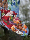 Finished Christmas Stocking Embroidered Needlepoint Santa   Deer 1990s Bucilla