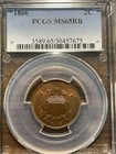 1866-p Two Cent Piece 2c Pcgs Ms 65 Mint State 65 Red Brown  rb  Rare High Grade