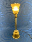 Vintage Antique 18    Brass Pillar Lamp Parlour Table Lamp Light White Glass Shade