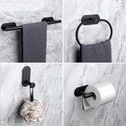 Black Bathroom Hardware Set Stainless Steel Towel Bar Towel Racks Adhesive Hooks