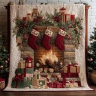 Christmas Fireplace Quilted Blanket Cozy Holiday Throw Festive Winter Home Decor