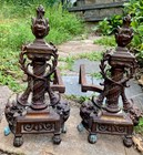 Vintage Antique Ornate French Brass bronze Cast Iron Pair Of Andirons