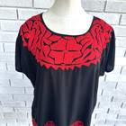 Vintage Embroidered Floral Mexican Tunic Shirt Top Huipil Charro Oaxacan