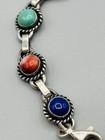Vintage Qt Sterling Silver Multi-stone Bracelet- Quoc Turquoise Adjustable 7-8   