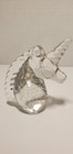 Vintage Clear Glass Unicorn Head Figurine  Hand Blown W  Controlled Bubbles 4 5   