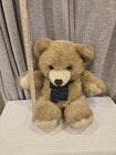 Vintage Teddy Precious Dandee Plush Large Stuffed Bear 24  Blue Plaid Bow Tie