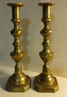Pair Of Antique Brass Victorian Push-up Candlesticks  Candle Holders 11 25  Tall