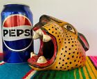 Mexican Folk Art Carved Wood Jaguar Leopard Cat Head Lion Face Mask Guerrero 5 