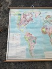 School Wall Map Vtg 1950s 1960s World Usa Relief Antarctica Map German Ussr