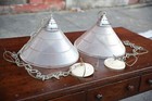 Vintage Industrial Light Pendant Hanging Swag Ceiling Lamp Holophane Glass Shade
