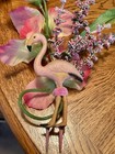 Vintage Tropical Pink Hibiscus Faux Flowers With Retro Pink Flamingo