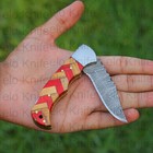 Handmade Damascus Steel Pocket Knife Folding Knife Red Wood Handle W  Pouch