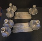 Vintage Palmer-smith Art Deco  64 Hammered Aluminum Pair Of 3 Armed Candlabras
