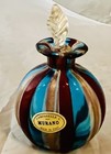 Mid Century Campanella Livio Murano Glass Blue Red Gold Striped Perfume