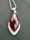 925 Sterling Silver Marquise Red Ruby Pendant Necklace  Sparkling Cz Accents
