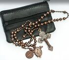 Antique Copper Ww1 Combat Rosary With Black Sheepskin Pouch