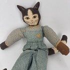 Vintage Cottagecore Handmade Fabric Doll   country Fabric Boy Cat  In Overalls