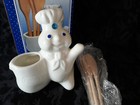 Pillsbury Doughboy Kitchen Utensil Holder W  3 Wooden Tools Never Used W  Box
