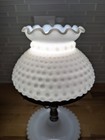 Vintage Hobnail Milk Glass Hurricane Lamp 11  High W  Trinket Tray Base Table