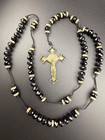 Vintage Beaded Rosary Necklace Black Faceted Glass Rhinestones Huge 32    Read