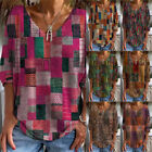 Women s Long Sleeve Tunic Top Casual V Neck Boho Floral T-shirt Blouse Loose Fit