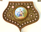 Exquisite  French Antique  pink Stones  Enamel  Lovers Portraits tassel  Compact